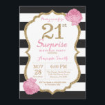 Surprise 21e anniversaire Invitation Pink Black Go<br><div class="desc">Invitation surprise 21e anniversaire. Noir rose et or. Parties scintillant or. Blancs et Noirs. Fleur Florale Rose. Anniversaire adulte. Fête d'anniversaire des femmes. Pour plus de personnalisation,  cliquez sur le bouton "Customiser" et utilisez notre outil de conception pour modifier ce modèle.</div>
