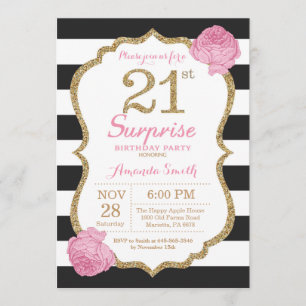 Surprise 21e anniversaire Invitation Pink Black Go