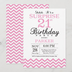 Surprise 21e anniversaire Invitation Pink Chevron