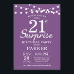 Surprise 21e anniversaire Invitation Purple Lavend<br><div class="desc">Invitation surprise 21e anniversaire avec lumières à cordes. Arrière - plan Lavender Violet Lilac. Femme Lady Élégante anniversaire moderne. 13ème 15ème 16ème 18ème 20ème 21ème 30ème 40ème 50ème 60ème 70ème 80ème 90ème 100ème, Tout âge. Pour plus de personnalisation, cliquez sur le bouton "Customiser" et utilisez notre outil de conception pour...</div>