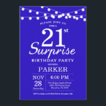 Surprise 21e anniversaire Invitation Royal Blue<br><div class="desc">Invitation surprise 21e anniversaire avec lumières à cordes. Arrière - plan Royal Blue. 13ème 15ème 16ème 18ème 20ème 21ème 30ème 40ème 50ème 60ème 70ème 80ème 90ème 100ème,  Tout âge. Pour plus de personnalisation,  cliquez sur le bouton "Customiser" et utilisez notre outil de conception pour modifier ce modèle.</div>