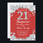 Surprise 21e anniversaire Invitation Silver Diamon<br><div class="desc">Invitation surprise 21e anniversaire. Arrière - plan rouge et argent en strass diamant rouge . Élégant invitation de Bassorh Anniversaire. Anniversaire adulte. Femmes Anniversaire. Hommes Anniversaire. Pour plus de personnalisation,  cliquez sur le bouton "Customiser" et utilisez notre outil de conception pour modifier ce modèle.</div>