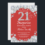 Surprise 21e anniversaire Invitation Silver Diamon<br><div class="desc">Invitation surprise 21e anniversaire. Arrière - plan rouge et argent en strass diamant rouge . Élégant invitation de Bassorh Anniversaire. Anniversaire adulte. Femmes Anniversaire. Hommes Anniversaire. Pour plus de personnalisation,  cliquez sur le bouton "Customiser" et utilisez notre outil de conception pour modifier ce modèle.</div>