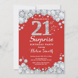 Surprise 21e anniversaire Invitation Silver Diamon
