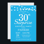 Surprise 30e anniversaire Invitation Bleu et Blanc<br><div class="desc">Invitation surprise 30e anniversaire avec lumières à cordes. Arrière - plan bleu. Hommes ou Femmes Anniversaire. 13ème 15ème 16ème 18ème 20ème 21ème 30ème 40ème 50ème 60ème 70ème 80ème 90ème 100ème, Tout âge. Pour plus de personnalisation, cliquez sur le bouton "Customiser" et utilisez notre outil de conception pour modifier ce modèle....</div>