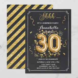Surprise 30e anniversaire Invitation Gold Chalkboa