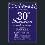 Surprise 30e anniversaire Invitation Marine Bleu<br><div class="desc">Invitation surprise 30e anniversaire avec lumières à cordes. Arrière - plan bleu marine. 13ème 15ème 16ème 18ème 20ème 21ème 30ème 40ème 50ème 60ème 70ème 80ème 90ème 100ème,  Tout âge. Pour plus de personnalisation,  cliquez sur le bouton "Customiser" et utilisez notre outil de conception pour modifier ce modèle.</div>