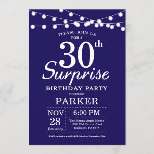 Surprise 30e anniversaire Invitation Marine Bleu