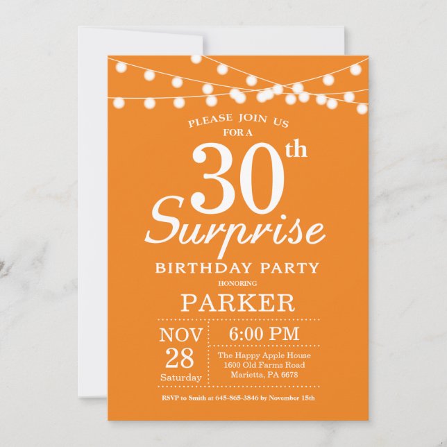 Surprise 30e anniversaire Invitation Orange (Devant)