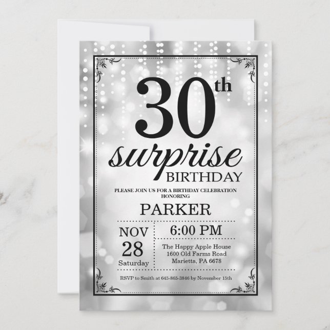 Surprise 30e anniversaire Invitation Parties scint (Devant)