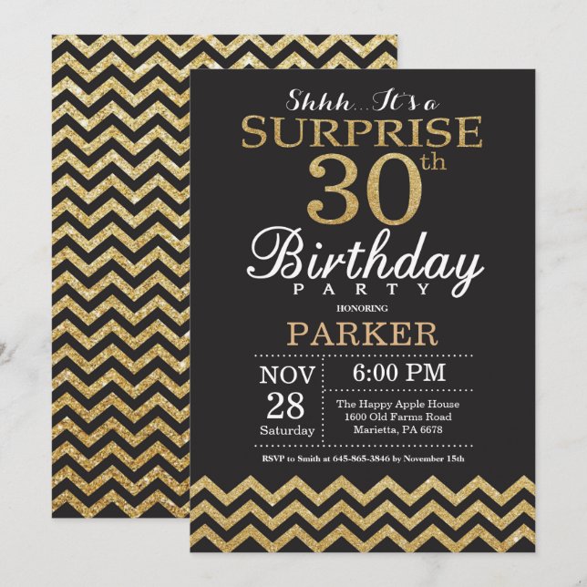 Surprise 30e anniversaire Invitation Parties scint (Devant / Derrière)