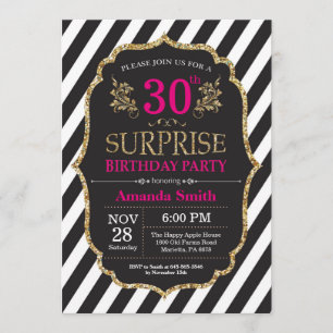 Surprise 30e anniversaire Invitation Pink Black Go
