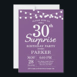 Surprise 30e anniversaire Invitation Purple Lavend<br><div class="desc">Invitation surprise 30e anniversaire avec lumières à cordes. Arrière - plan Lavender Violet Lilac. Femmes Anniversaire. 13ème 15ème 16ème 18ème 20ème 21ème 30ème 40ème 50ème 60ème 70ème 80ème 90ème 100ème, Tout âge. Pour plus de personnalisation, cliquez sur le bouton "Customiser" et utilisez notre outil de conception pour modifier ce modèle....</div>