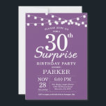Surprise 30e anniversaire Invitation Purple Lavend<br><div class="desc">Invitation surprise 30e anniversaire avec lumières à cordes. Arrière - plan Lavender Violet Lilac. Femmes Anniversaire. 13ème 15ème 16ème 18ème 20ème 21ème 30ème 40ème 50ème 60ème 70ème 80ème 90ème 100ème, Tout âge. Pour plus de personnalisation, cliquez sur le bouton "Customiser" et utilisez notre outil de conception pour modifier ce modèle....</div>