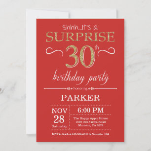 Surprise 30e anniversaire Invitation Rouge et or