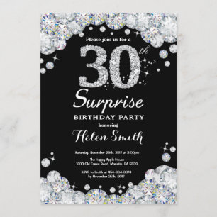 Surprise 30e anniversaire Invitation Silver Diamon