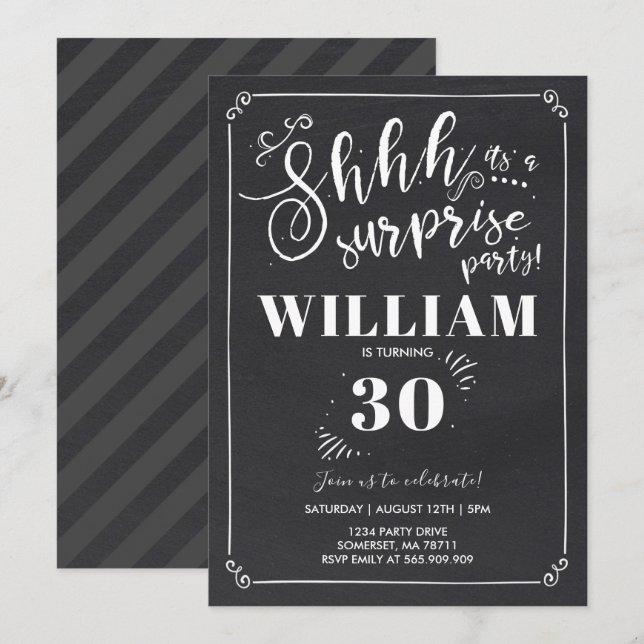 Surprise 30e anniversaire Invitation Vintage Surpr (Devant / Derrière)