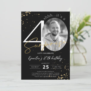 Surprise 40e anniversaire Black Gold Invitation ph