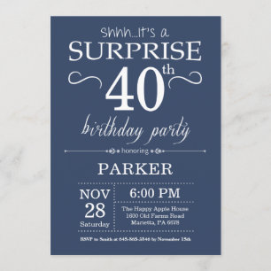 Surprise 40e anniversaire Invitation Bleu