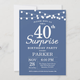 Surprise 40e anniversaire Invitation Bleu