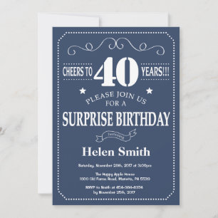 Surprise 40e anniversaire Invitation Bleu et Blanc