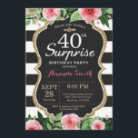 Surprise 40e anniversaire Invitation Femmes Floral<br><div class="desc">Surprise 40e anniversaire Invitation pour les femmes. Invitation de fête d'anniversaire noir et or. Parties scintillant or. Aquarelle rose Fleur Florale. Blancs et Noirs. Tableau de bord. Numérique imprimable. Pour plus de personnalisation,  cliquez sur le bouton "Customiser" et utilisez notre outil de conception pour modifier ce modèle.</div>
