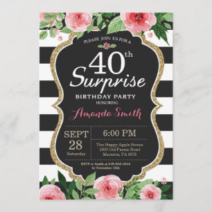 Surprise 40e anniversaire Invitation Femmes Floral