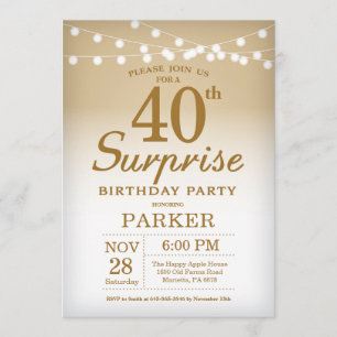 Surprise 40e anniversaire Invitation Gold
