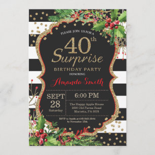 Surprise 40e anniversaire Invitation Noël Or