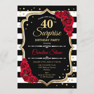 Surprise 40e anniversaire Invitation noir blanc ro