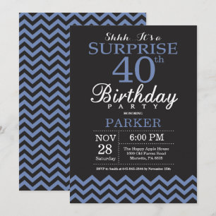 Surprise 40e anniversaire Invitation noir et bleu