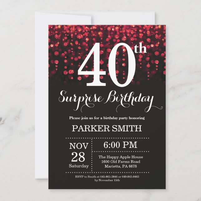 Surprise 40e anniversaire Invitation Parties scint (Devant)