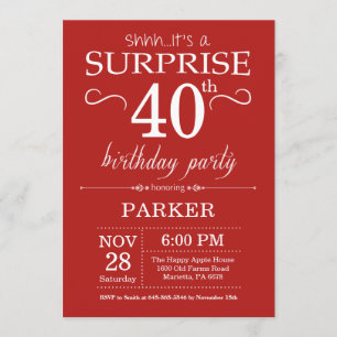 Surprise 40e anniversaire Invitation Rouge