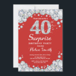Surprise 40e anniversaire Invitation Silver Diamon<br><div class="desc">Invitation surprise 40e anniversaire. Arrière - plan rouge et argent en strass diamant rouge . Élégant invitation de Bassorh Anniversaire. Anniversaire adulte. Femmes Anniversaire. Hommes Anniversaire. Pour plus de personnalisation,  cliquez sur le bouton "Customiser" et utilisez notre outil de conception pour modifier ce modèle.</div>