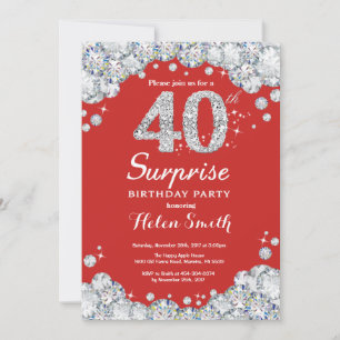 Surprise 40e anniversaire Invitation Silver Diamon