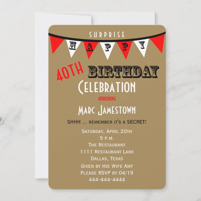 Surprise 40e anniversaire Invitations de fête Bunt (Devant)