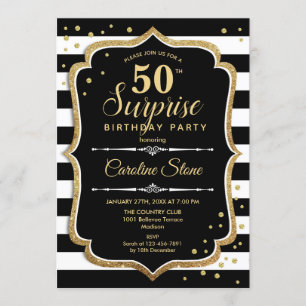 Surprise 50e anniversaire Invitation Black White G