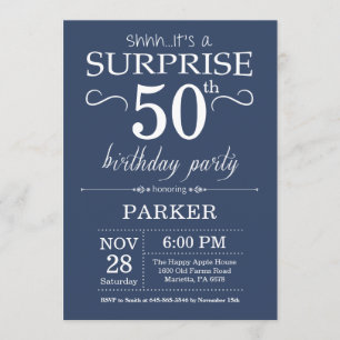 Surprise 50e anniversaire Invitation Blue
