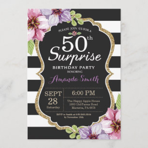 Surprise 50e anniversaire Invitation Floral Gold