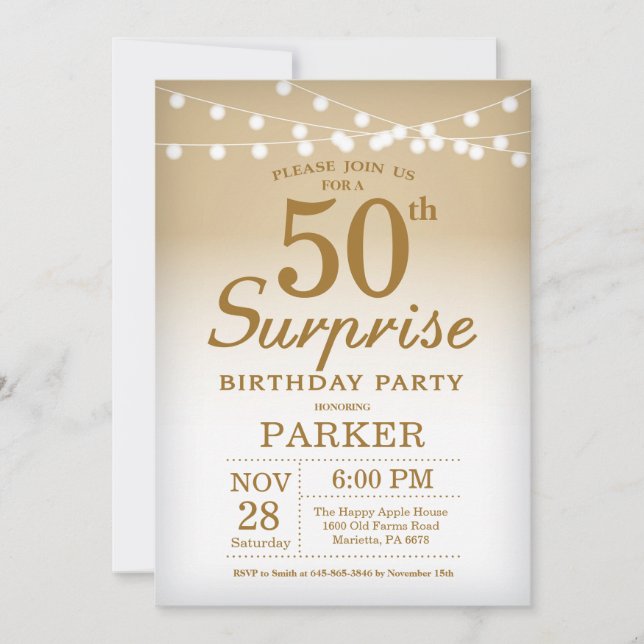 Surprise 50e anniversaire Invitation Gold (Devant)