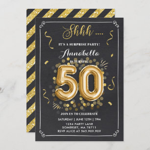 Surprise 50e anniversaire Invitation Gold Chalkboa