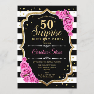 Surprise 50e anniversaire Invitation noir blanc ro