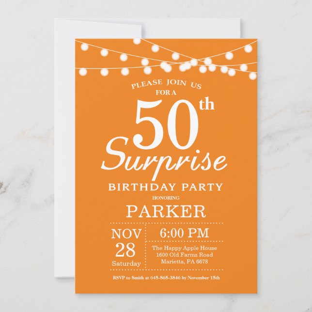 Surprise 50e anniversaire Invitation Orange (Devant)