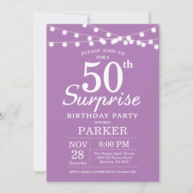 Surprise 50e anniversaire Invitation Purple Lavend (Devant)
