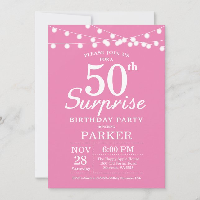 Surprise 50e anniversaire Invitation rose (Devant)