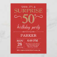 Surprise 50e anniversaire Invitation Rouge et or