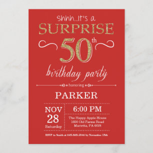 Surprise 50e anniversaire Invitation Rouge et or