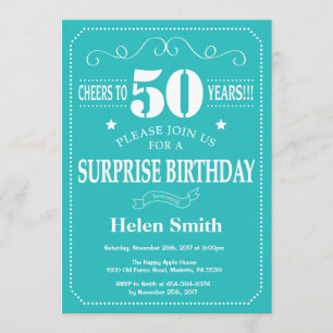 Surprise 50e anniversaire Invitation Turquoise et 