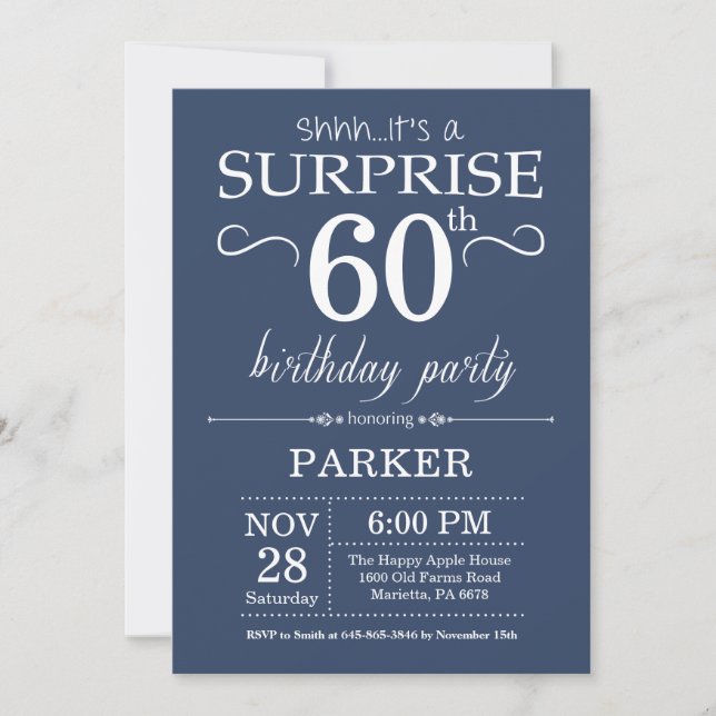 Surprise 60e anniversaire Invitation Bleu (Devant)