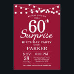 Surprise 60e anniversaire Invitation Bourgogne Rou<br><div class="desc">Invitation surprise 60e anniversaire avec lumières à cordes. Arrière - plan rouge de Bourgogne. 13ème 15ème 16ème 18ème 20ème 21ème 30ème 40ème 50ème 60ème 70ème 80ème 90ème 100ème,  Tout âge. Pour plus de personnalisation,  cliquez sur le bouton "Customiser" et utilisez notre outil de conception pour modifier ce modèle.</div>